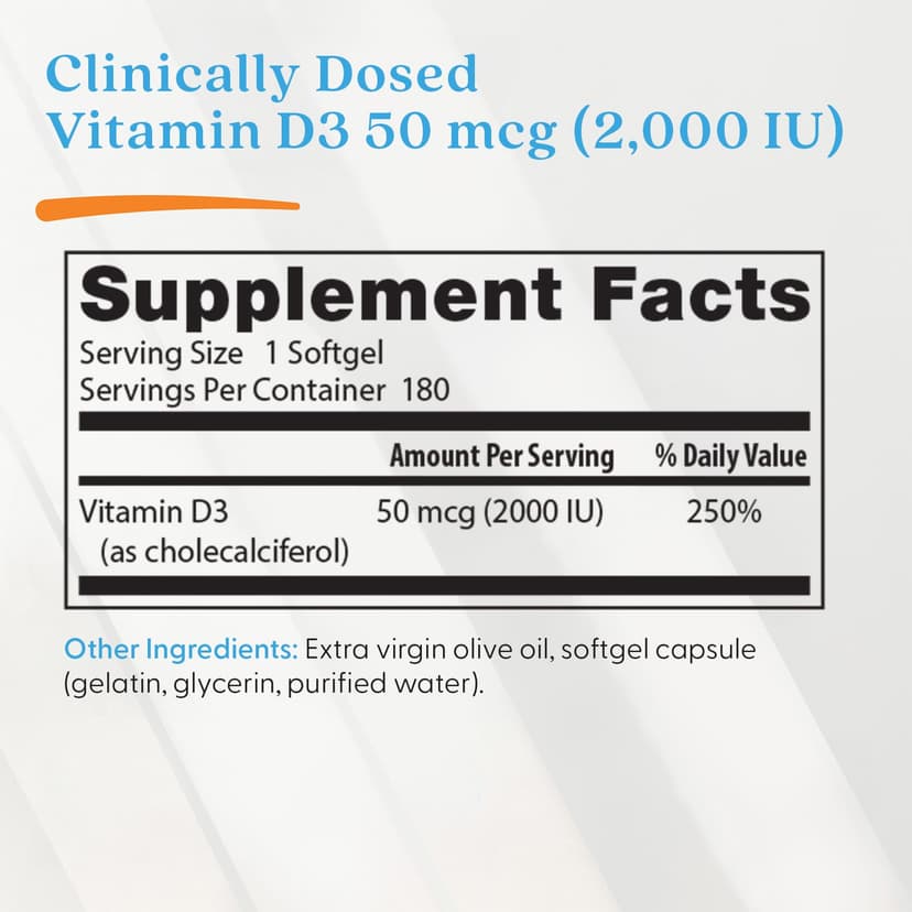 Doctor's Best, 維他命 D3,50 微克(2,000 國際單位),180 粒軟凝膠
