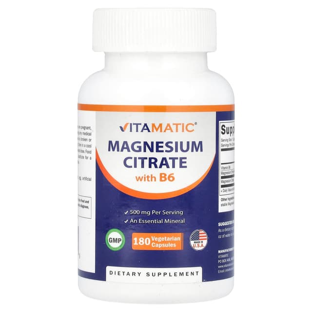 Vitamatic, B6 檸檬酸鎂,180 粒素食膠囊