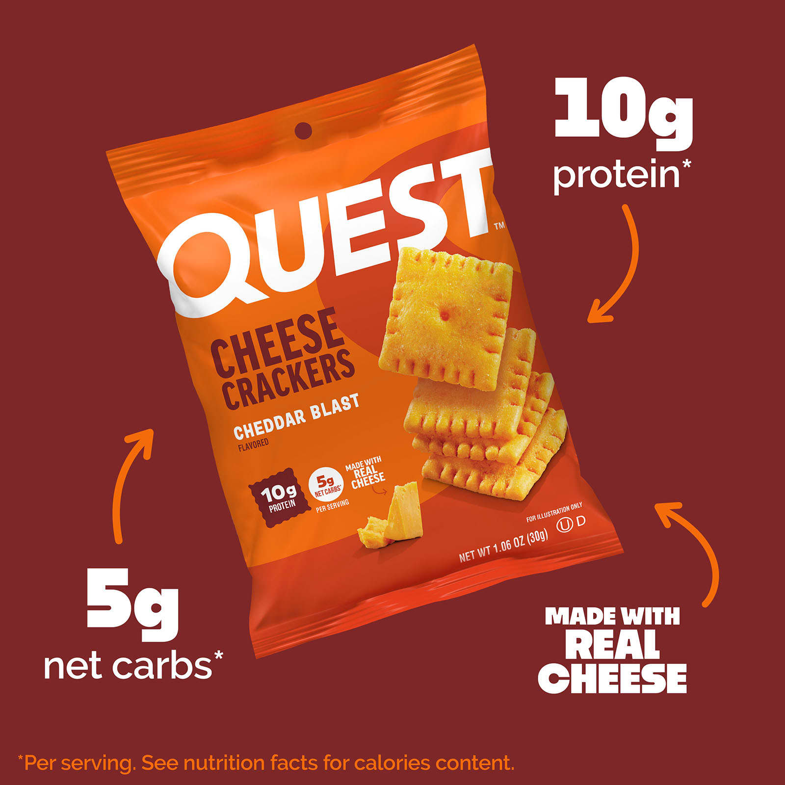 Quest Nutrition, 乳酪餅乾,勁爆切達乳酪,4 袋,每袋 1.06 盎司(30 克)