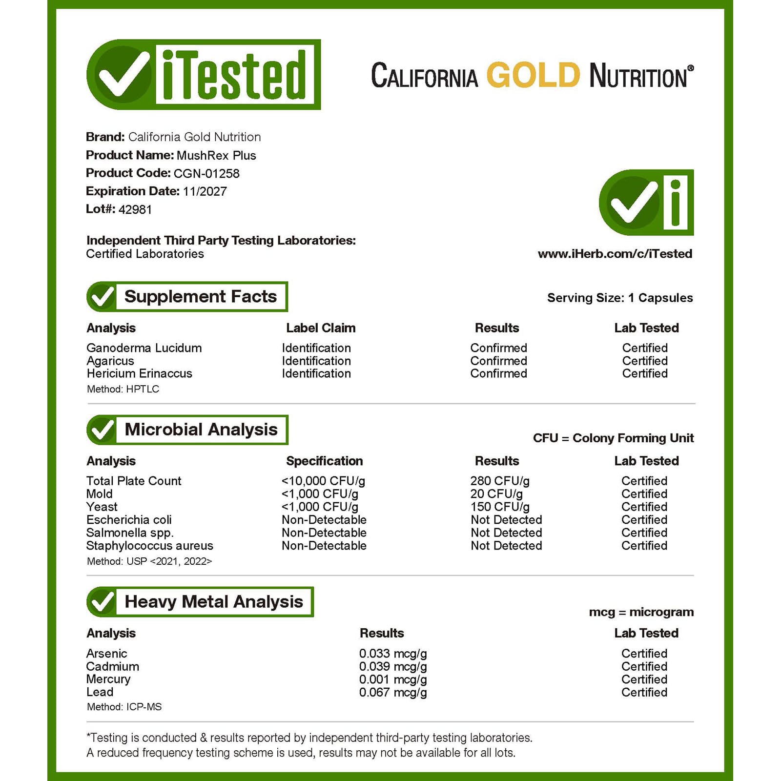 California Gold Nutrition, Fungiology,MushRex Plus 素食膠囊,多面十種蘑菇複合物,含姬鬆茸、白樺茸、蟲草和猴頭菇,120 粒