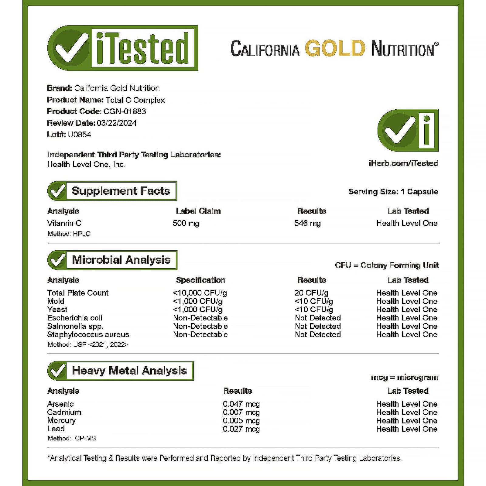 California Gold Nutrition, Total C 複合物,含抗壞血酸、餘甘子提取物、柑橘生物類黃酮和玫瑰果提取物,500 毫克,60 粒素食膠囊