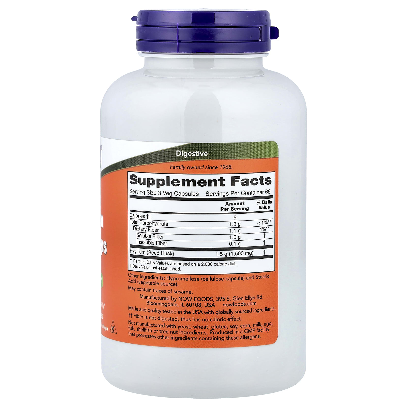 NOW Foods, 車前子殼膠囊,200 粒素食膠囊(每粒膠囊 0.5 克)