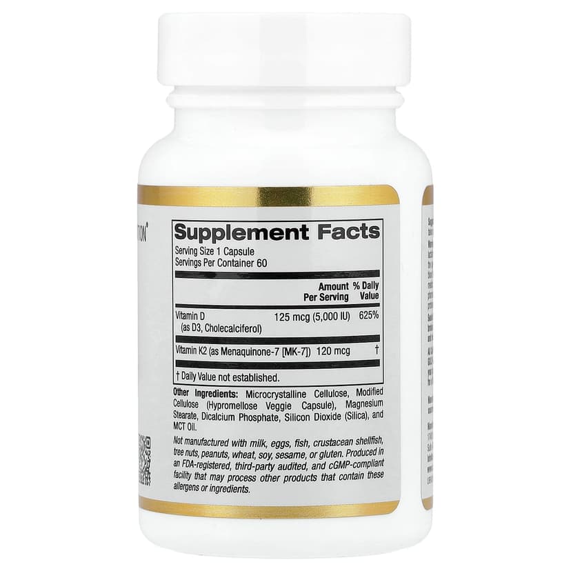 California Gold Nutrition, 維他命 D3 + K2(MK-7)素食膠囊,60 粒