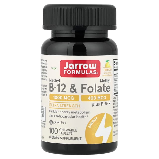 Jarrow Formulas, 全素甲基 B-12 和甲基葉酸,特強型,檸檬味,100 片咀嚼片
