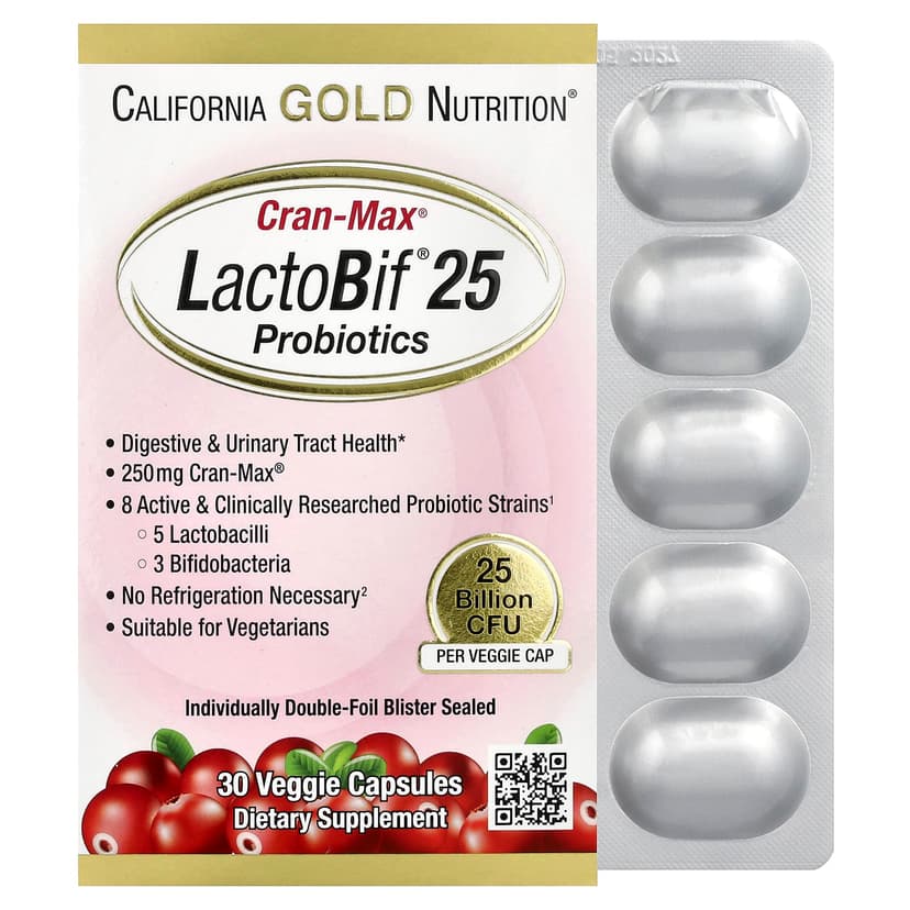 California Gold Nutrition, CranMax® LactoBif® 益生菌,250 億 CFU,30 粒素食膠囊