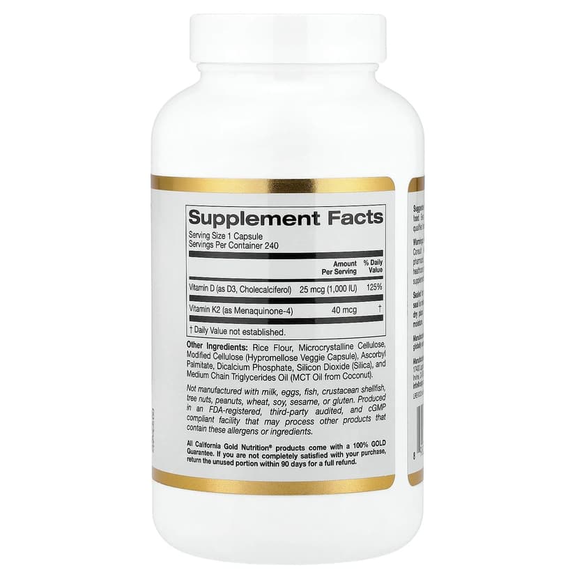 California Gold Nutrition, 維他命 D3 + K2,240 粒素食膠囊