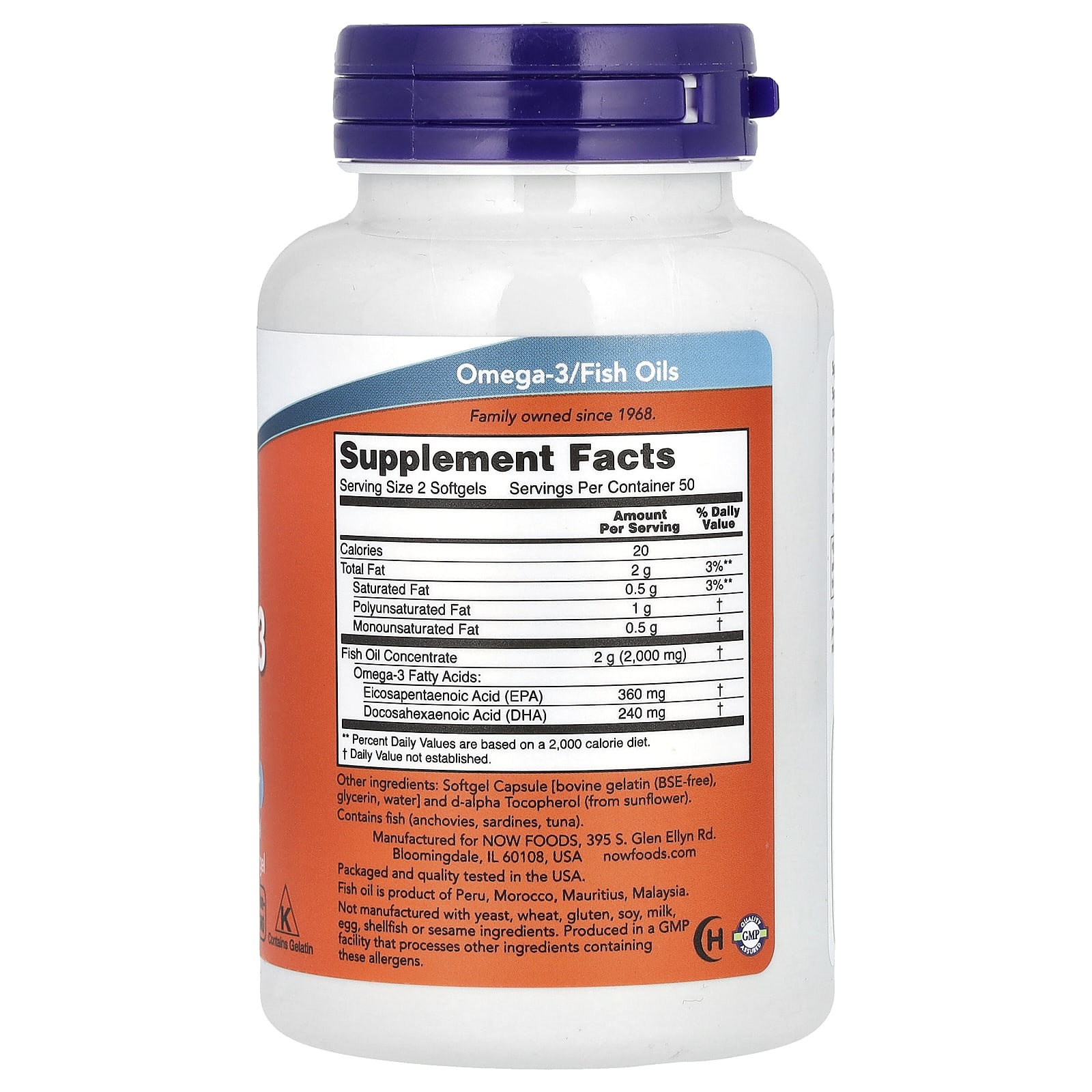 NOW Foods, Omega-3 魚油,1000 毫克,180 EPA-120 DHA,100 粒軟凝膠