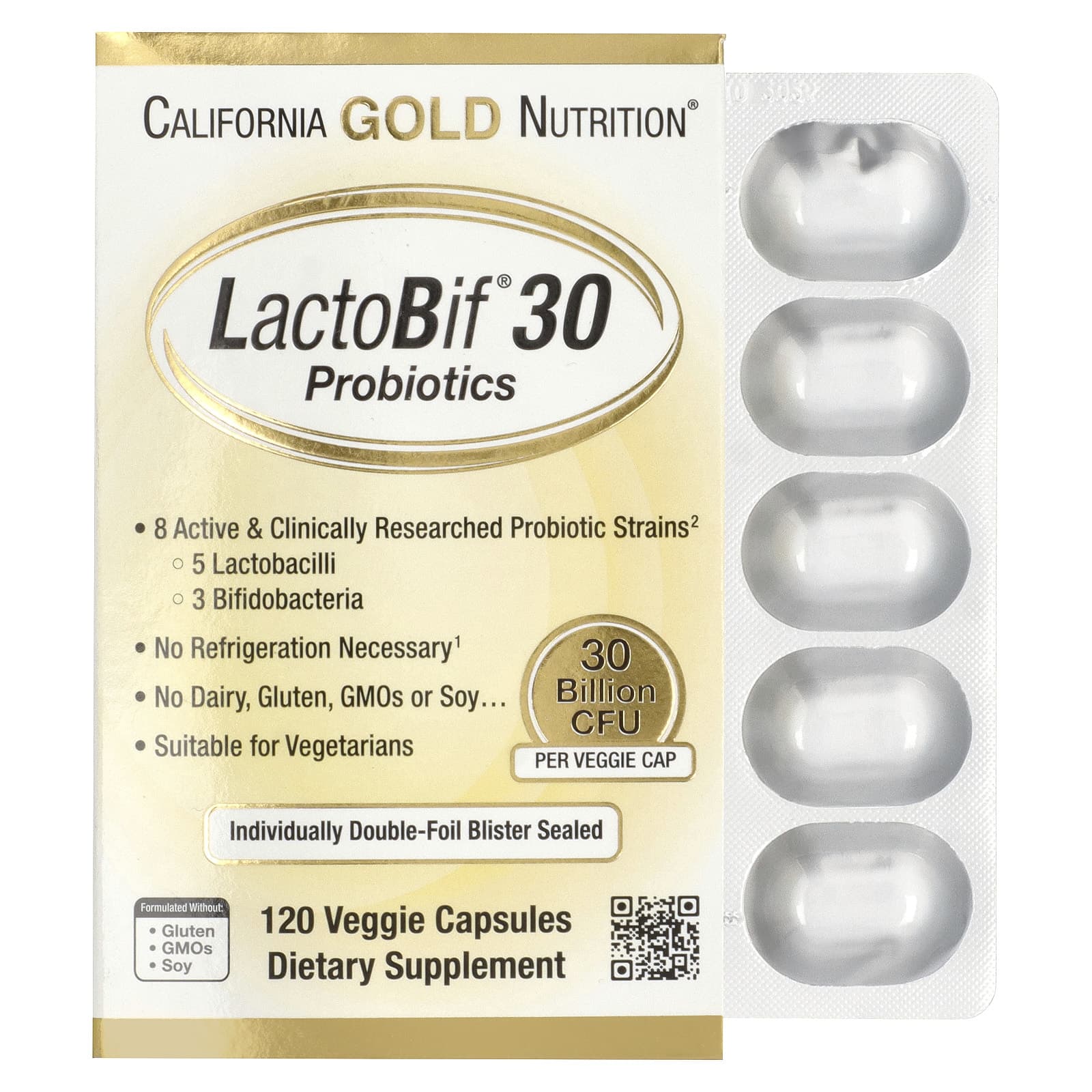 California Gold Nutrition, LactoBif® 30 益生菌,300 億 CFU,120 粒素食膠囊