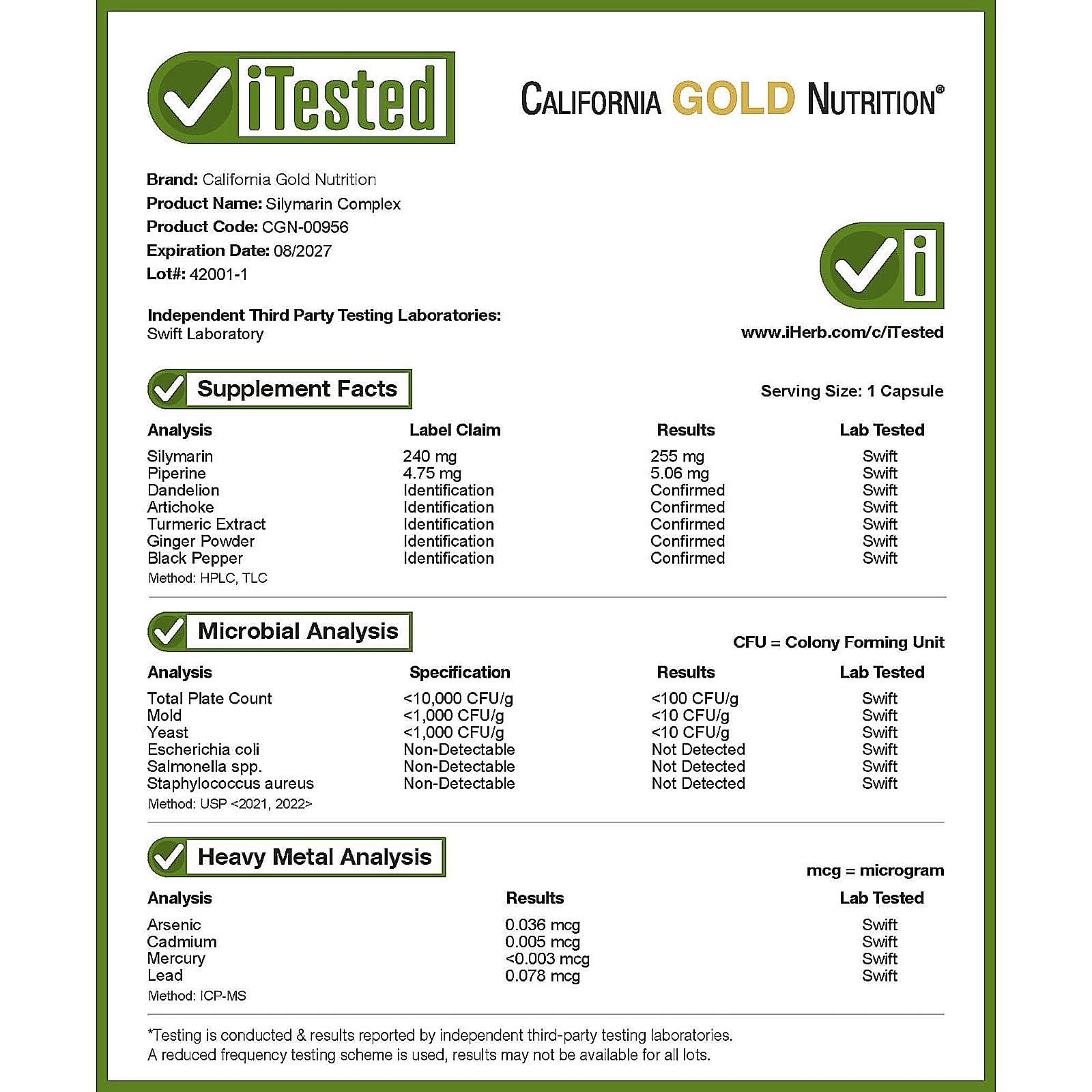 California Gold Nutrition, 水飛薊素複合物,水飛薊提取物 + 蒲公英、朝鮮薊、姜黃素 C3 複合物®、姜和 BioPerine®,120 粒素食膠囊
