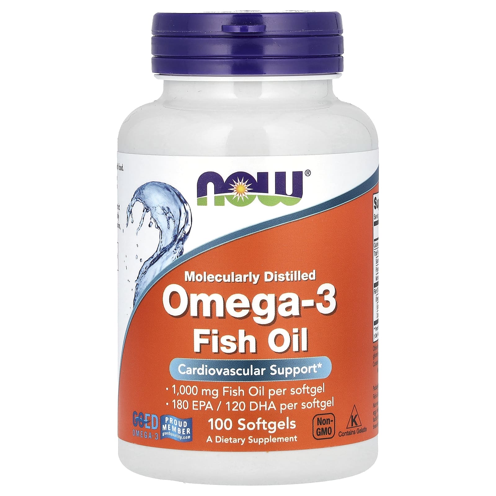 NOW Foods, Omega-3 魚油,1000 毫克,180 EPA-120 DHA,100 粒軟凝膠