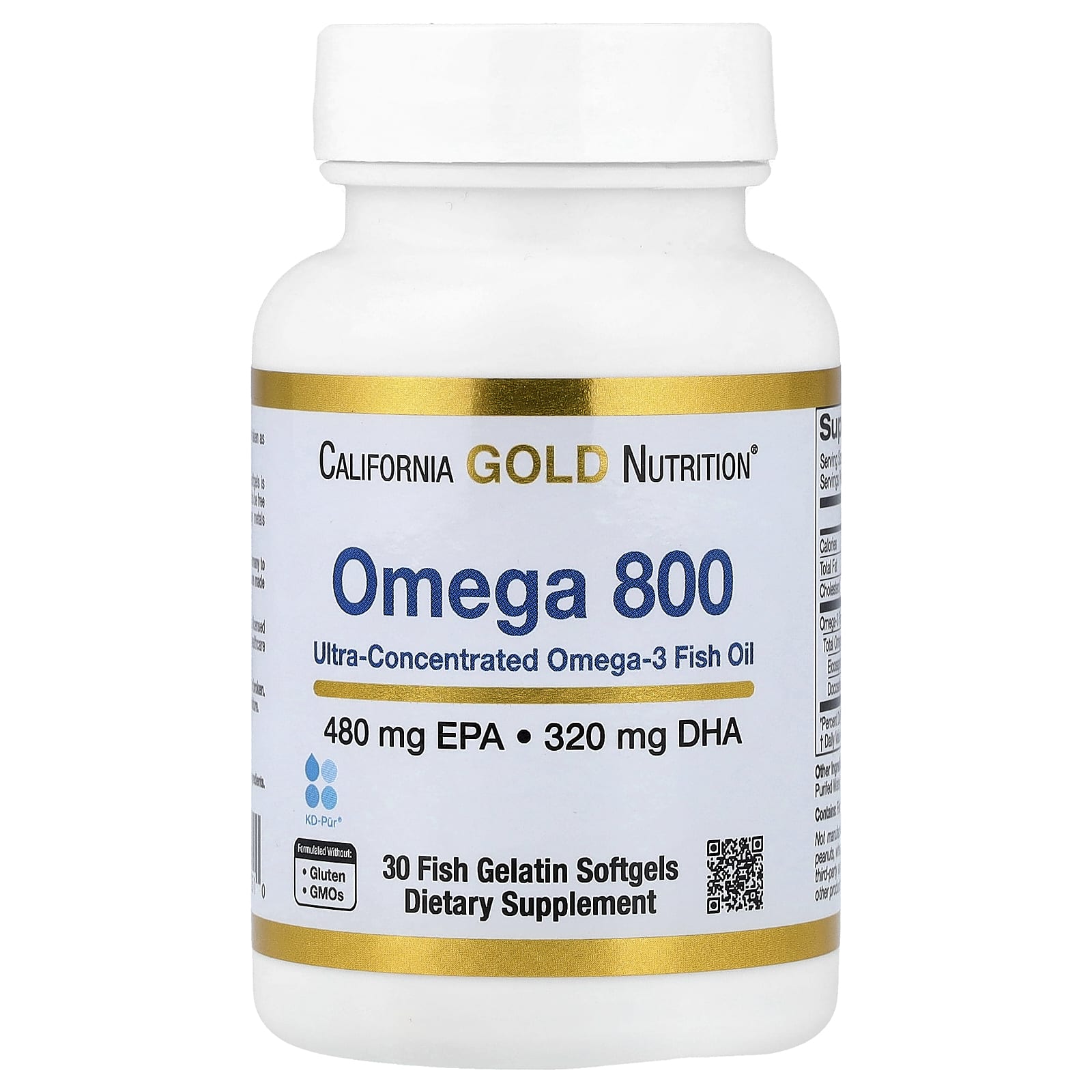 California Gold Nutrition, Omega 800 超濃縮 Omega-3 魚油,KD-Pur® 甘油三酯形式,30 粒魚明膠軟膠囊(每粒軟膠囊 1,000 毫克)