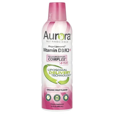 Aurora Nutrascience, Mega-Liposomal™,維他命 D3/K2+ 和維他命 C,有機水果,16 液量盎司(480 毫升)