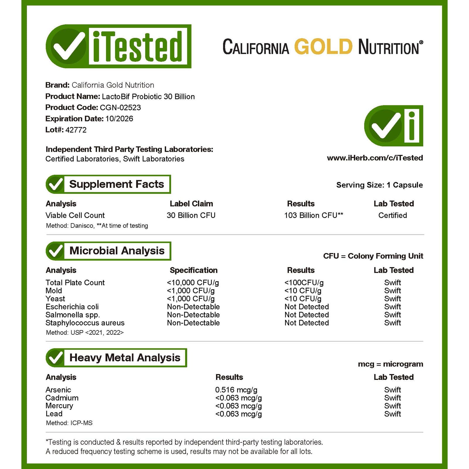 California Gold Nutrition, LactoBif® 30 益生菌,300 億 CFU,120 粒素食膠囊